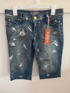 Allen B Paint Splatter Denim Shorts Distressed Bermuda Jean Shorts NWT Size 29